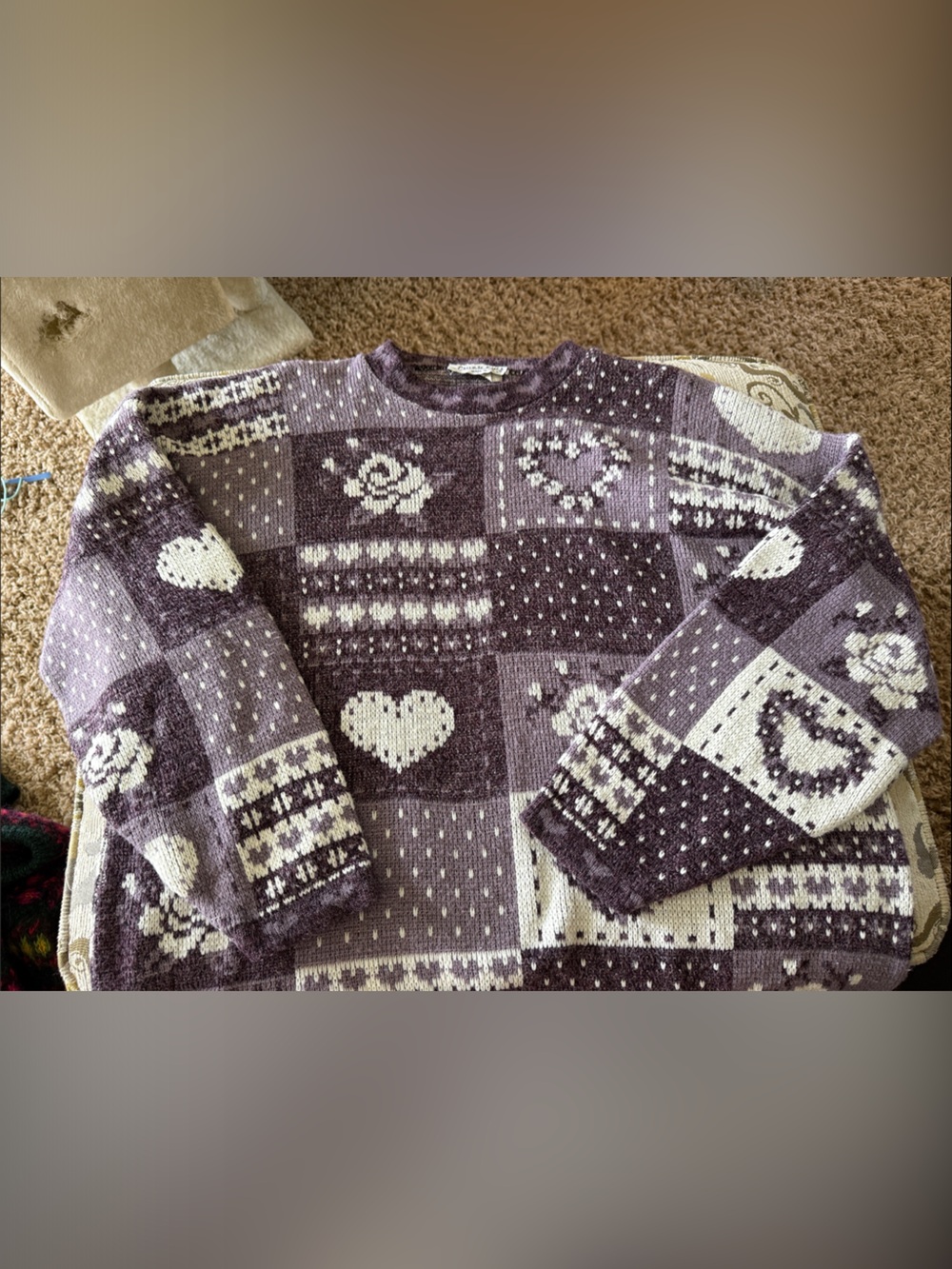 Vintage private eyes Purple Heart patchwork sweater 1980 plus 2x